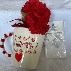 Serra White Heart Earrings Set with coffee mug NWOT
